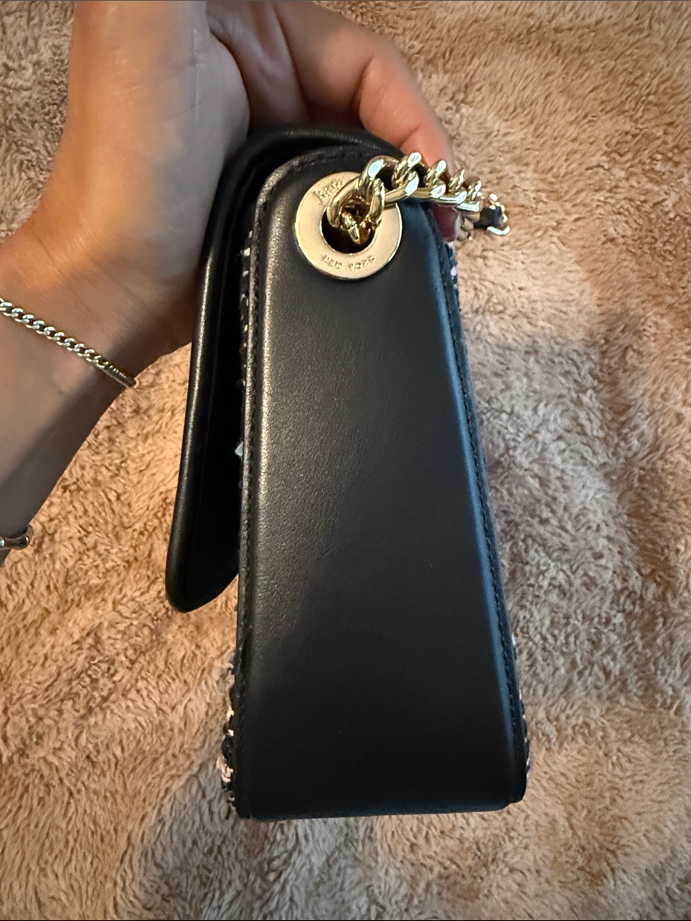 kate spade Black and White Tweed Chain Shoulder Bag with Gold Hardware - Picture 3 of 14